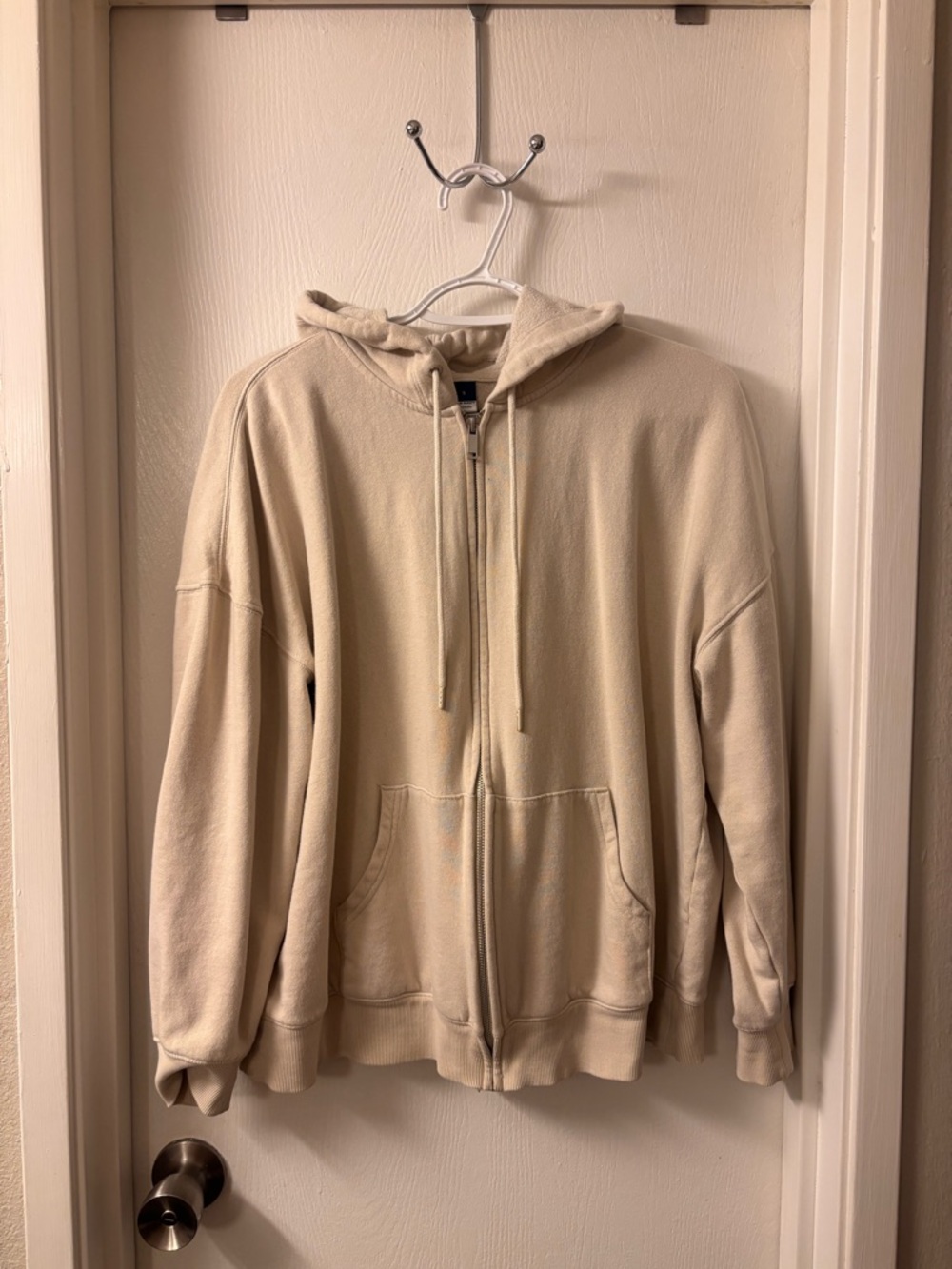 Old Navy Men's Full-Zip Hooded Sweater in Cream